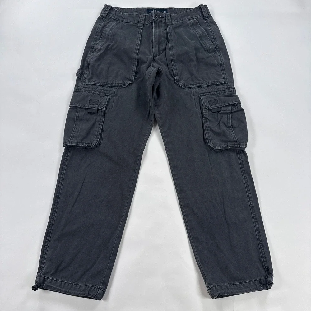 Abercrombie & Fitch Mens Cargo Pants 28x30 Gray Loose Fit Bungee Hem Gorpcore